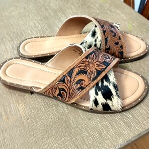 Authentic cowhide Myra sandals size 8